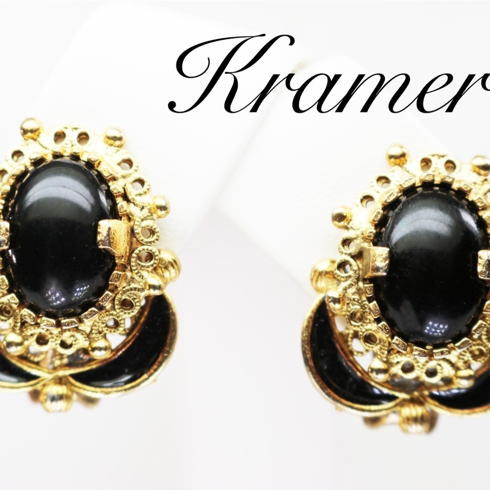 Vintage 1950s KRAMER Black Onyx Earrings - Picture 12 of 12